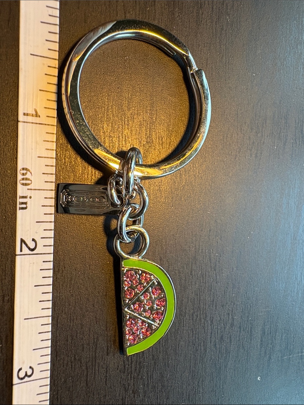 Coach Vintage Silver Keyring with Lime Green and Pink Mini Charm